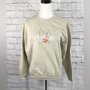 Morning Sun Brand‎ Women’s Crewneck Sweatshirt eos Winter Scene w/Foxes Size Med